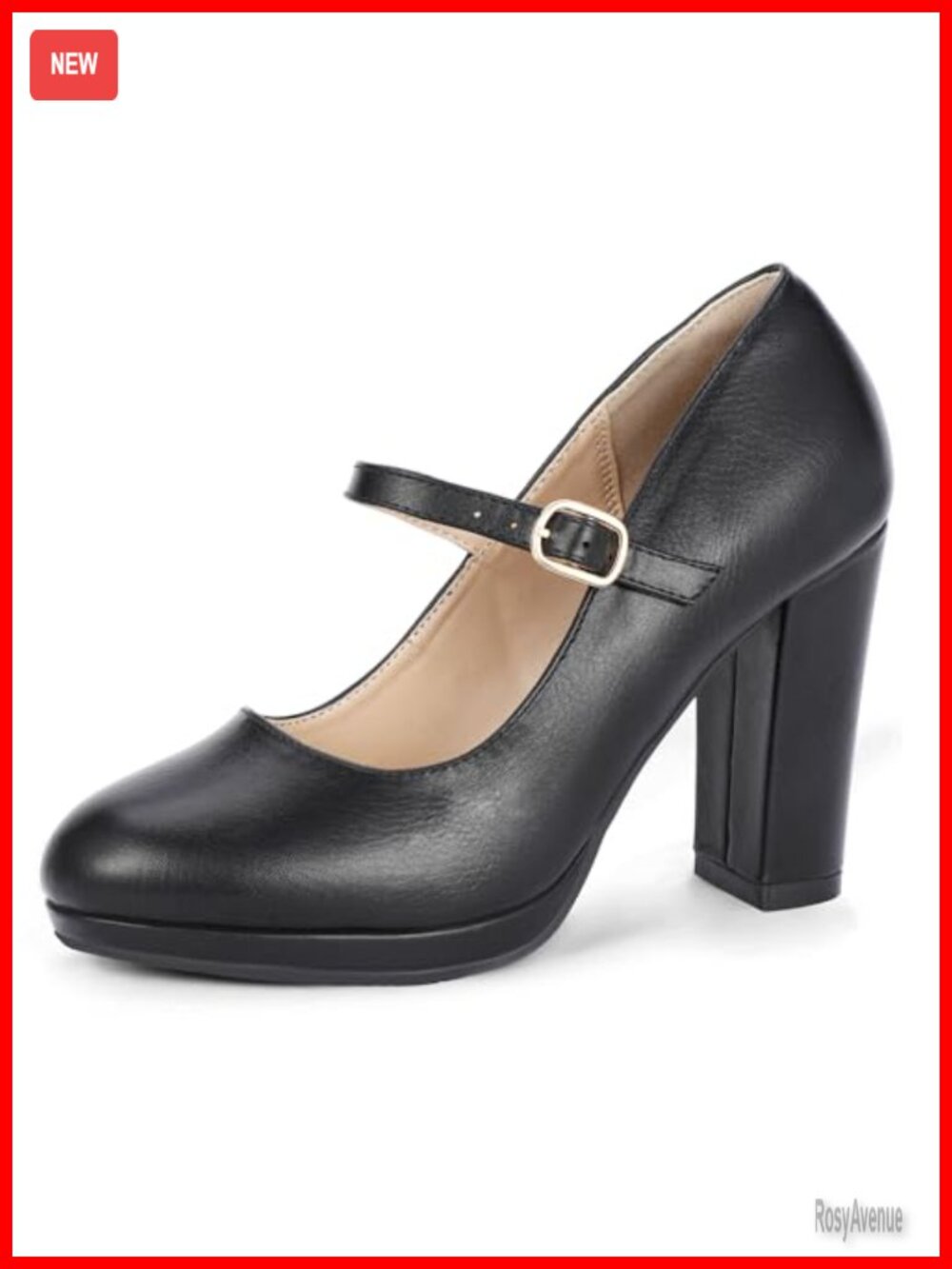 Mary Jane Platform Heels Chunky Block Closed Toe Adjustable Ankle Strap